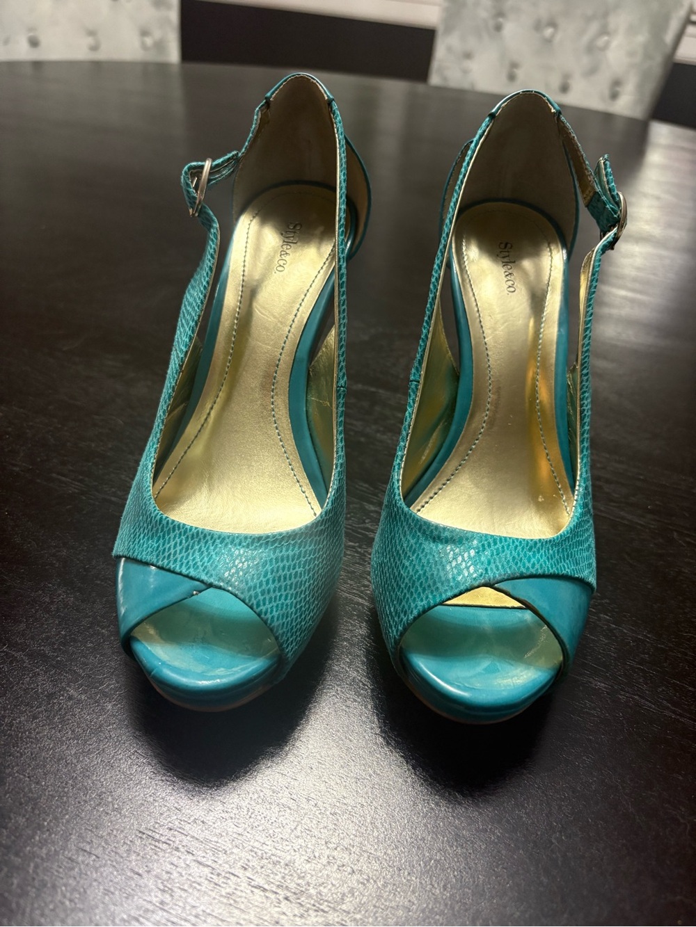 Style & Co. Teal Peep-Toe Slingback Heels - Picture 3 of 6